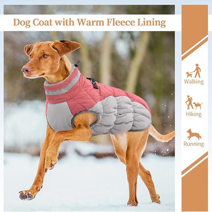 Large Dog Coat, XXLarge Dog Winter Coat, Waterproof Pet Jacket with Back Zipper,Extra Large Pet Coats, Warm Fleece Jacket with D-Ring, Windproof Winter Clothes Golden Retriever,Pink,XXL