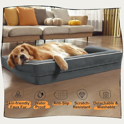 Small Dog Bed Waterproof Orthopedic Dog Beds for Medium Sized Dogs Comfy Pet Cat Bed with Sides, Washable Removable Cover