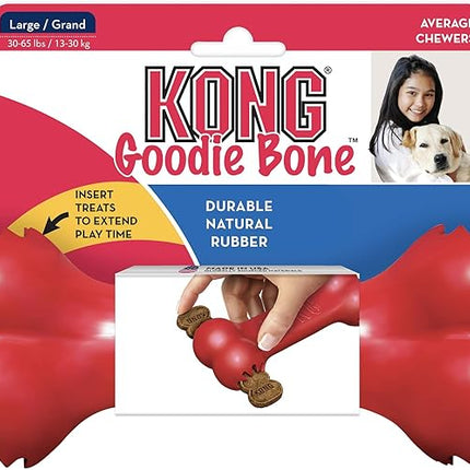 KONG Goodie Bone - Classic Durable Natural Rubber Dog Bone, Supports Mental Engagement - Treat Dispensing - Red - for Large Dogs