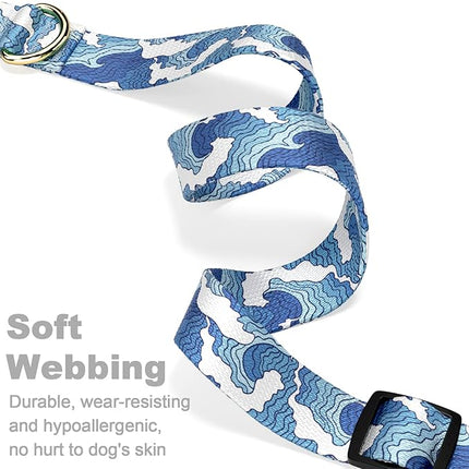 Rnivvi Dog Collar for Small Dogs, Cute Heavy Duty Adjustable Puppy Collar with Quick Release Buckle for Boy Girl & Female, Pet Accessories for Walking Running, S Length 3/4" Width, Japanese Style Wave