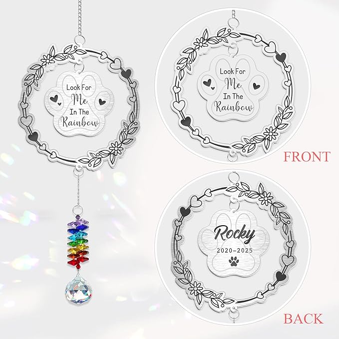 Look for Me in The Rainbow Dog Memorial Suncatcher - Personalized Aluminum Paw Print Ornament - Rainbow Bridge Pet Loss Gift for Dog Lovers - Custom RIP Pet Keepsake 2025