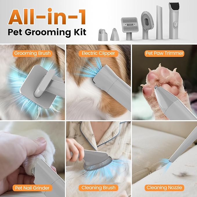AIRROBO Dog Grooming Vacuum and Kit with Clipper Nail Trimmer Grinder, 12000Pa Pet Vacuum for Shedding Grooming, 2L Large Capacity Dog Hair Vacuum with 7 Pet Grooming Tools, PG100 Plus