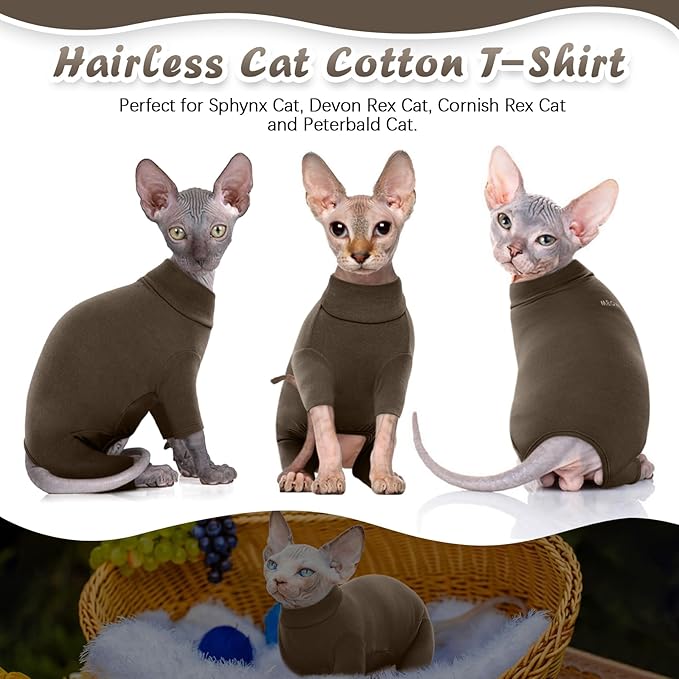ROZKITCH Hairless Cat Sweaters, Breathable Soft Jumpers for Cats Only, Coat with Four Legs, Warm Sweater T-Shirt Pajamas Jumpsuit Vest Cornish Rex Devon Rex Peterbald Coffee L