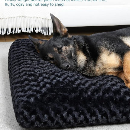 KSIIA Washable Dog Bed Anti-Slip Dog Crate Beds Deluxe Plush Kennel Pad Comfy Pet Sleeping Mat for Jumbo Dogs, 47" x 29", Black