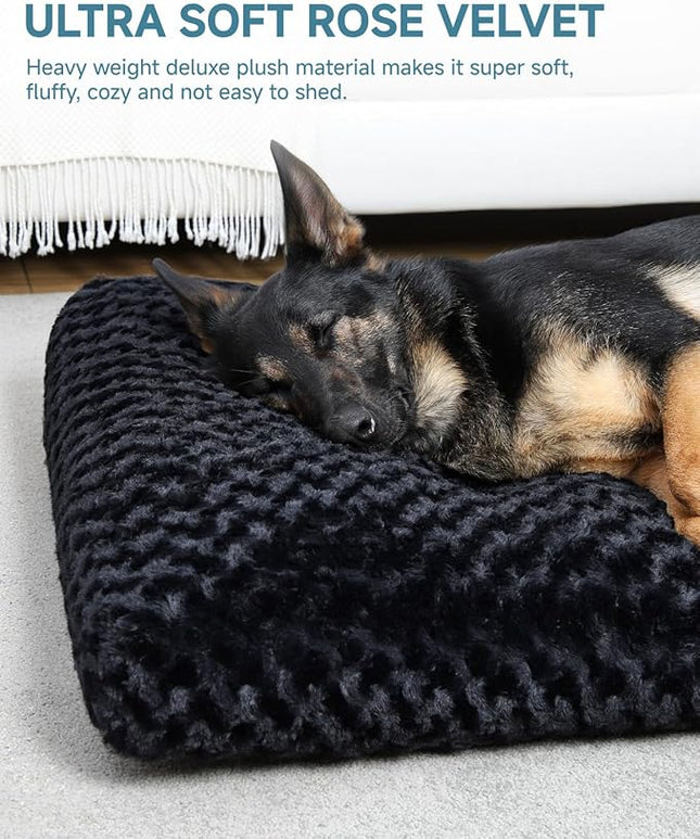 KSIIA Washable Dog Bed Anti-Slip Dog Crate Beds Deluxe Plush Kennel Pad Comfy Pet Sleeping Mat for Large Dogs, 35" x 23", Black