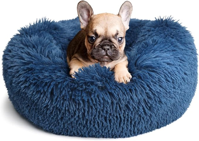 Calming Dog Bed for Small Dogs Washable Donut Cozy Soft Puppy Bed for Extra Small Pet with Anti-Anxiety 19 inches Fits up to 15 lbs,Navy Blue