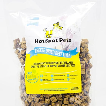 hotspot pets Freeze Dried Beef Liver Treats for Cats & Dogs - 1LB Big Bag- Made in USA,Single Ingredient, All Natural Grain-Free Beef Liver- Perfect for Training, Topper or Reward Snack