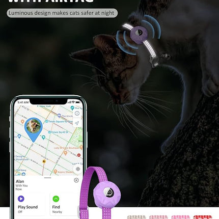 Apple AirTag Cat Collar, GPS Tracker Kitten Collar with Reflective Breakaway Holder and Bell, Lightweight for Cats & Kittens (Purple)