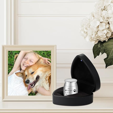 XIUDA 1.57 inches Mini Pet Memorial Small Urns for Dog and Cat Ashes, Stainless Steel Cremation Urn, Pet Paw Print Keepsake Urn for Ashes - No Longer by My Side Forever in My Heart