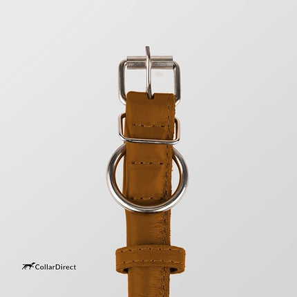CollarDirect Rolled Leather Dog Collar, Soft Padded Round Puppy Collar, Handmade Genuine Leather Collar Dog Small Large Cat Collars 13 Colors (11-14 Inch, Cinnamon Textured)