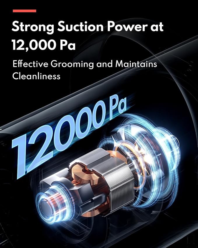 HomeRunPet Ultra Quiet Dog Grooming Vacuum, 12000Pa Suction, 6-in-1 Pet Clipper Kit for Dogs & Cats, Low Noise, Pet Friendly