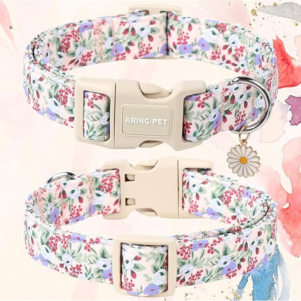 ARING PET Floral Dog Collar, Cute Purple Flower Spring Summer Pet Collars with Quick Release Buckle for Puppy Small Medium Large Boy Girl Dogs-XS
