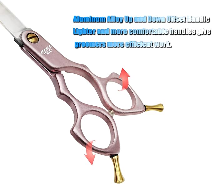 6.5'' Small Pink Straight Dog Grooming Scissors Professional Trimming Shears with Ultra-Lightweight Offset Handle 440C Stainless Steel Pet Scissors for Face and Paws