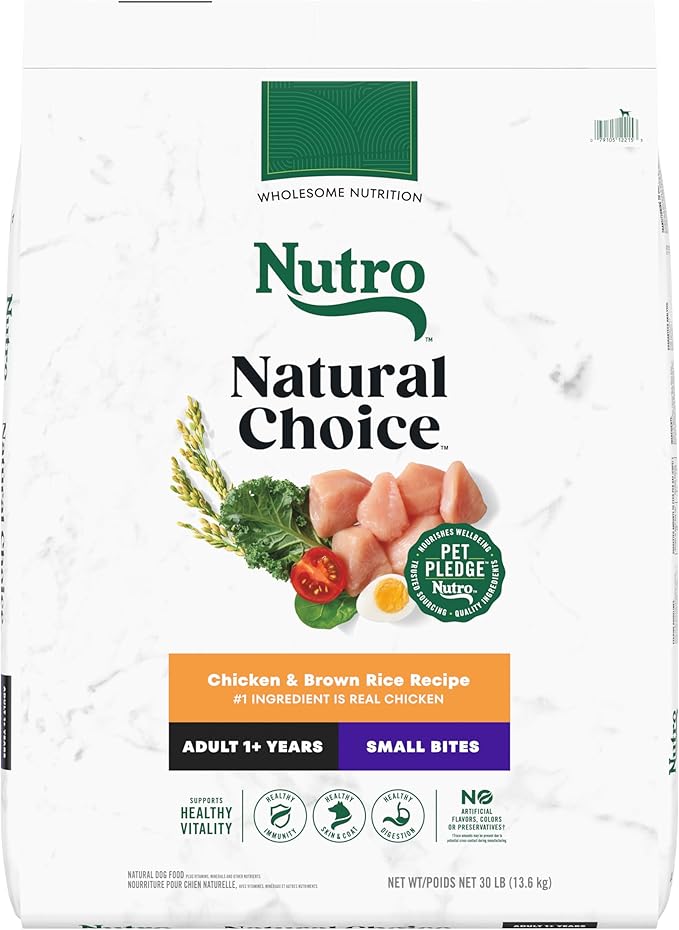 Nutro Natural Choice Small Bites Adult Dry Dog Food, Chicken and Brown Rice Recipe, 30 lbs.