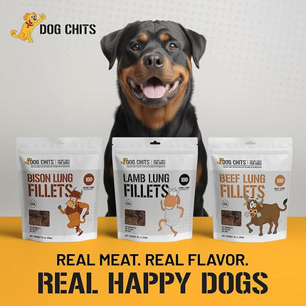 Dog Chits Beef Lung Fillets Dog and Puppy Treats – All Natural Chews for Dogs – Grain-Free, High-Protein, Low Fat Single Ingredient Dog Treat – Ideal for All Dogs – Large, 10 oz – Made in USA