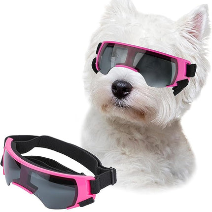 LESYPET Dog Goggles for Small Medium Dogs, UV Protection Dog Sunglasses with Foam Padded, Windproof Eye Protection Puppy Sunglasses for Riding Driving, Adjustable, Pink