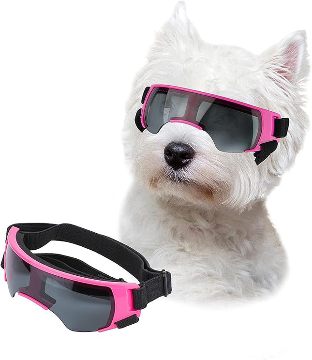LESYPET Dog Goggles for Small Medium Dogs, UV Protection Dog Sunglasses with Foam Padded, Windproof Eye Protection Puppy Sunglasses for Riding Driving, Adjustable, Pink