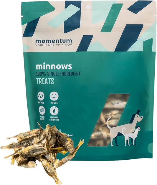 Momentum Carnivore Nutrition Freeze-Dried Minnows Dog Treats – Single-Ingredient, Dog & Cat Treats – High-Protein, Grain-Free– 2 oz Bag