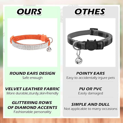 EXPAWLORER Soft Velvet Safe Cat Collars for Girl Cats -2 Pack Rhinestones Bling Diamante Adjustable Collars Breakaway- Chirstmas Cat Clollar Gifts with Bells for Boy Cats Kitty and Small Dogs