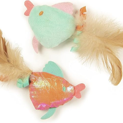 SmartyKat (2 Count) Silly Swimmers Crinkle Plush Catnip Cat Toys - Orange/Turquoise, 2 Count