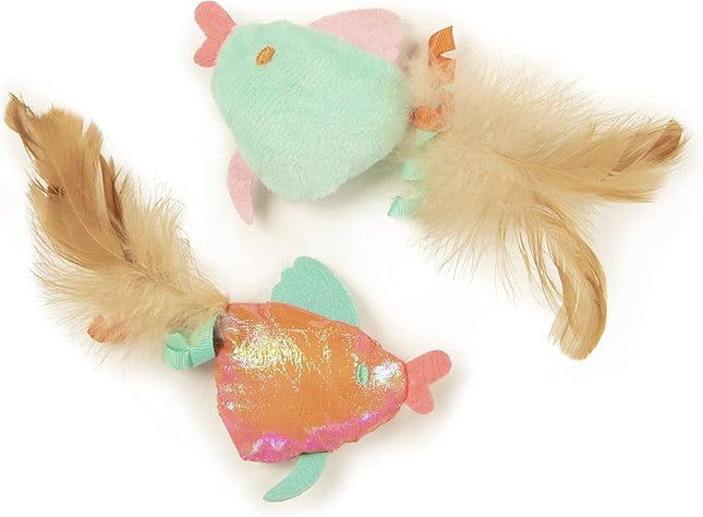 SmartyKat (2 Count) Silly Swimmers Crinkle Plush Catnip Cat Toys - Orange/Turquoise, 2 Count