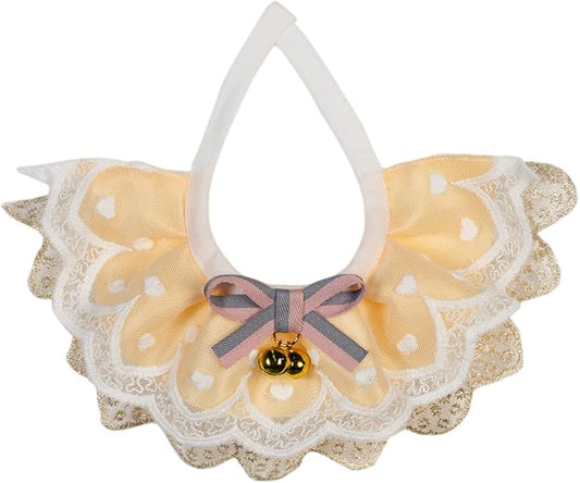 2PCS Dog Cat Collar with Bell Bow Lace Pet Bib Cute Scarfs Necklace Neck Strap for Pet Costume Supplies