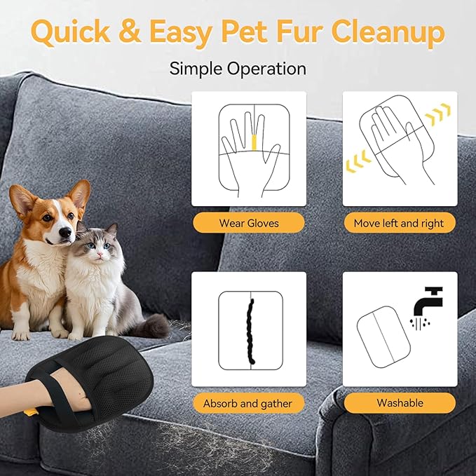 Zayin Pet Hair Removal Glove - 2 Pack Five Finger Electrostatic Pet Hair Remover Glove, Remover Glove Lint Rolls into Strips, Dog and Cat Hair Removal Tool for Furniture, Couch, Car & Clothes