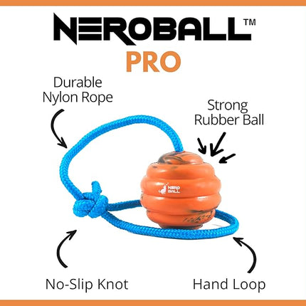 Nero Ball Pro K-9 Dog Training Ball on Rope – 2.75″ Heavy-Duty Natural Rubber Reward & Tug Toy with Nylon Throw Handle – High-Visibility Orange – Police, Military & Sport Working Dogs Fetch