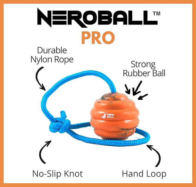 Nero Ball Pro K-9 Dog Training Ball on Rope – 2.75″ Heavy-Duty Natural Rubber Reward & Tug Toy with Nylon Throw Handle – High-Visibility Orange – Police, Military & Sport Working Dogs Fetch