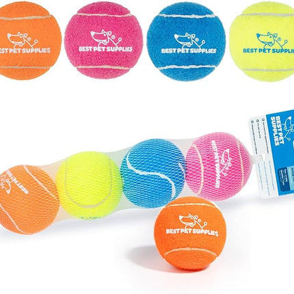Best Pet Supplies Interactive Squeaky Dog Chew Toy, Ideal Dog Toys for Chewers, Small, Medium & Large Dogs, and Fetch Lovers - Tennis (Assorted Color), Large (Pack of 4)