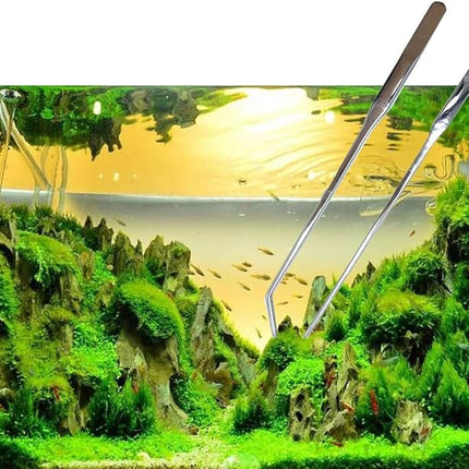 2PCS Aquarium Tweezers Stainless Steel Straight and Curved Tweezers Set Long Handle Reptile Feeding Tongs for Aquatic Plants Lizards Spider Snakes Garden Repairing - 10.6inch, Silver