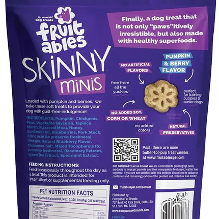 Fruitables Skinny Mini Dog Treats, Healthy Pumpkin Treat for Dogs, Low Calorie & Delicious, Puppy Training, No Wheat, Corn or Soy, Made in The USA, Pumpkin and Berry Flavor, 12oz