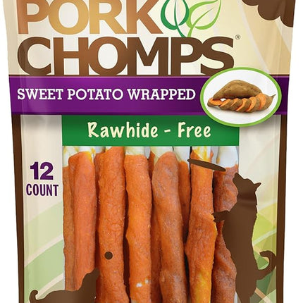 Pork Chomps Baked Pork Skin Dog Chews, 5-inch Mini Twists, Real Sweet Potato Wrap, 12 Count