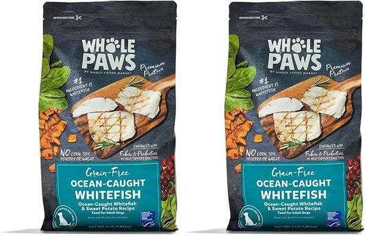 Whole Paws by Whole Foods Market, Grain-Free Adult Dog Food, Ocean-Caught Whitefish & Sweet Potato Recipe, 4 Pound (Pack of 2)