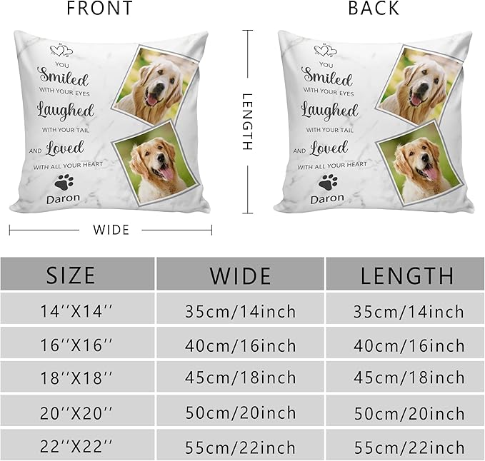 Funny DIY Personalized Dog Memorial Throw Pillows with Pictures Name, Custom Pet Memorial Gifts for Loss of Dogs, Dog Cat Memorial Pillow, Customized Bereavement Sympathy Gifts for Pet Lover