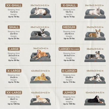 Large Dog Bed Orthopedic Washable: Dark Grey Dog Bed with Waterproof Cover and Removable Bolster, Egg Foam Couch Sofa for Medium XXXLarge Dogs