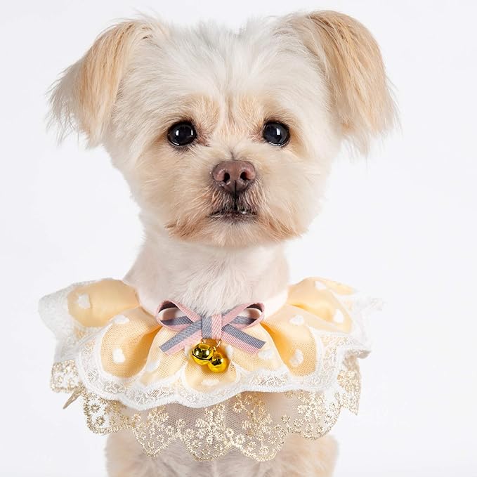 2PCS Dog Cat Collar with Bell Bow Lace Pet Bib Cute Scarfs Necklace Neck Strap for Pet Costume Supplies