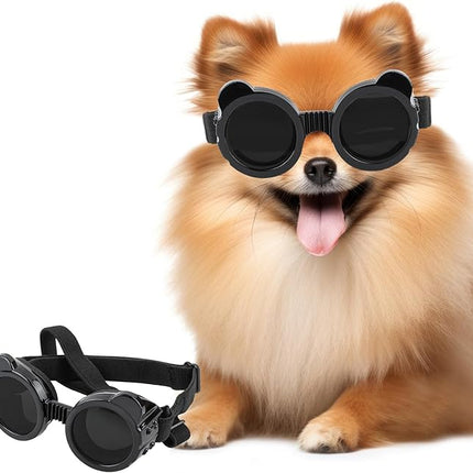 Lesypet Dog Sunglasses Small Breed, Dog Goggles for Small Dogs Eye Protection Windproof Doggie Glasses for Outdoor Driving Hiking UV Protection, Black