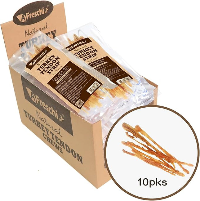 A Freschi srl Turkey Tendons for Dogs, Long-Lasting, Hypoallergenic Rawhide Alternative, Human Grade, Healthy Puppy Chews, Natural Dog Treats for Small Dogs, Strips, 10 Pack Box