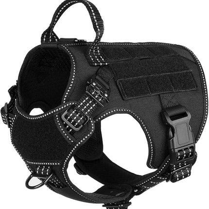 ICEFANG Tactical Dog Harness, Small Size,2X Metal Buckle,Working Dog MOLLE Vest with Handle,No Pulling Front Leash Clip,Hook and Loop Panel (Black,S (Pack of 1))