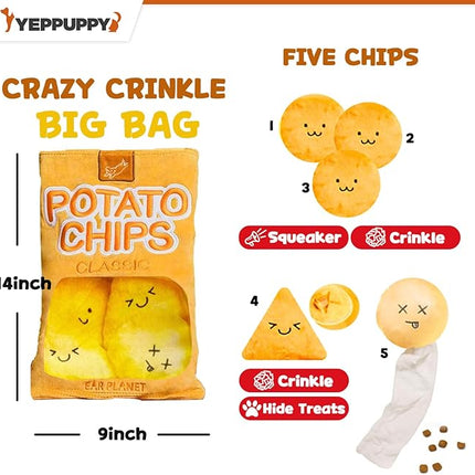 YEPPUPPY Sniffing Play for Mental Stimulation& Hide & Seek Plush Treat Dispenser – Boredom-Busting Interactive Burrow Dog Toy – Snuffle Puzzle Enrichment Gamewith Crinkle Chip Bag Design