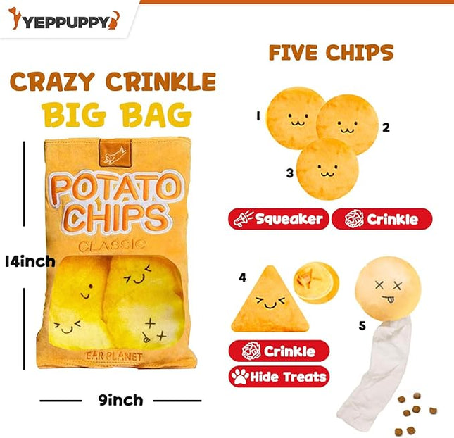 YEPPUPPY Sniffing Play for Mental Stimulation& Hide & Seek Plush Treat Dispenser – Boredom-Busting Interactive Burrow Dog Toy – Snuffle Puzzle Enrichment Gamewith Crinkle Chip Bag Design