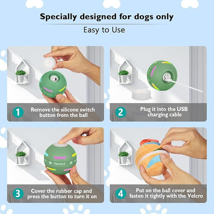 Dog Balls,The 3rd Generation Interactive Toys for Puppy/Small/Medium/Large Dogs,Improved Dog Rolling Effect Tennis Ball with Strap, Tough Motion Activated Automatic Moving Dog Toys (Green)