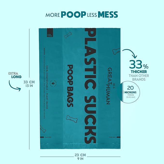 GREAT HUMAN Certified Home Compostable Dog Poop Bags (240 Count/16 rolls) Plant Based Material, Plastic Free Biodegradable Poop Bags, Extra Thick, Leakproof, Unscented, ASTM D6400 & EN 13432 Compliant