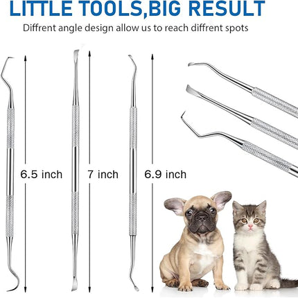 Hotop 3 Pieces Dog Dental Tooth Scaler and Scraper Stainless Double Headed Tarter Removing Tool Scraper Pet Teeth Cleaning Tools for Dog and Cat (Silver)
