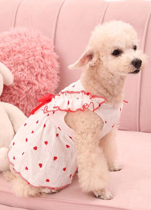 QWINEE Cute Heart Pattern Dog Dress Ruffle Trim Princess Dress Cat Vest Dress Lace Trim Summer Dress Pet Clothes for Small Medium Cats Dogs Kitten Puppy Red XX-Large
