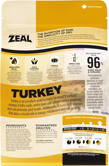 ZEAL Canada Air-Dried Turkey Recipe for Dogs - High Protein, Natural Superfoods, Nutrient Rich, No Fillers, Grain Free, Complete & Balanced (Turkey, 1 lb)