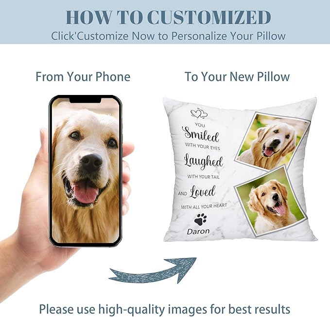 Funny DIY Personalized Dog Memorial Throw Pillows with Pictures Name, Custom Pet Memorial Gifts for Loss of Dogs, Dog Cat Memorial Pillow, Customized Bereavement Sympathy Gifts for Pet Lover