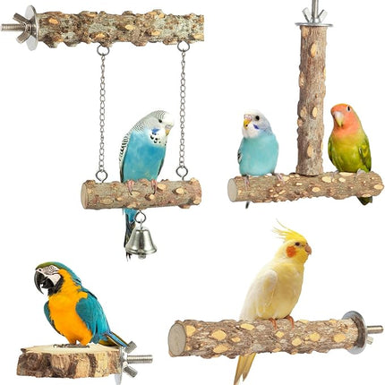 Bird Perches,4pcs Natural Wood Birds Stand Branch, Bird Perch Chewing Stick Cage Accessories Parrot Climbing Standing Branches Paw Grinding Fork Sets for Parakeet Lovebirds Cockatiels Conure Budgies