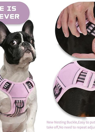 BUMBIN Dog Harness for Large Dogs, No Pull Adjustable No Choke Pet Vest with Dog Leash Fit Smart Reflective Pet Walking Harness for Training Easy Control Soft Handle Pink L